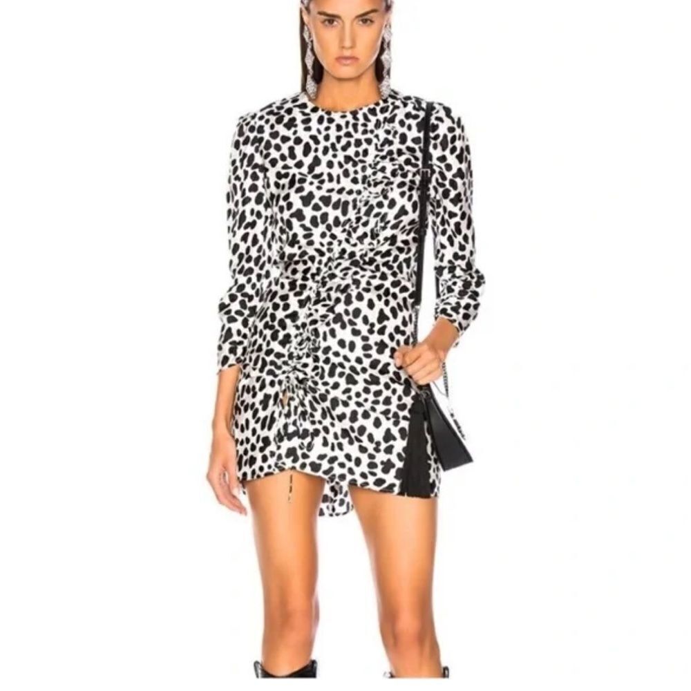 RIXO Gianna Spot Leopard Silk Long Sleeve Mini Dress | Size L